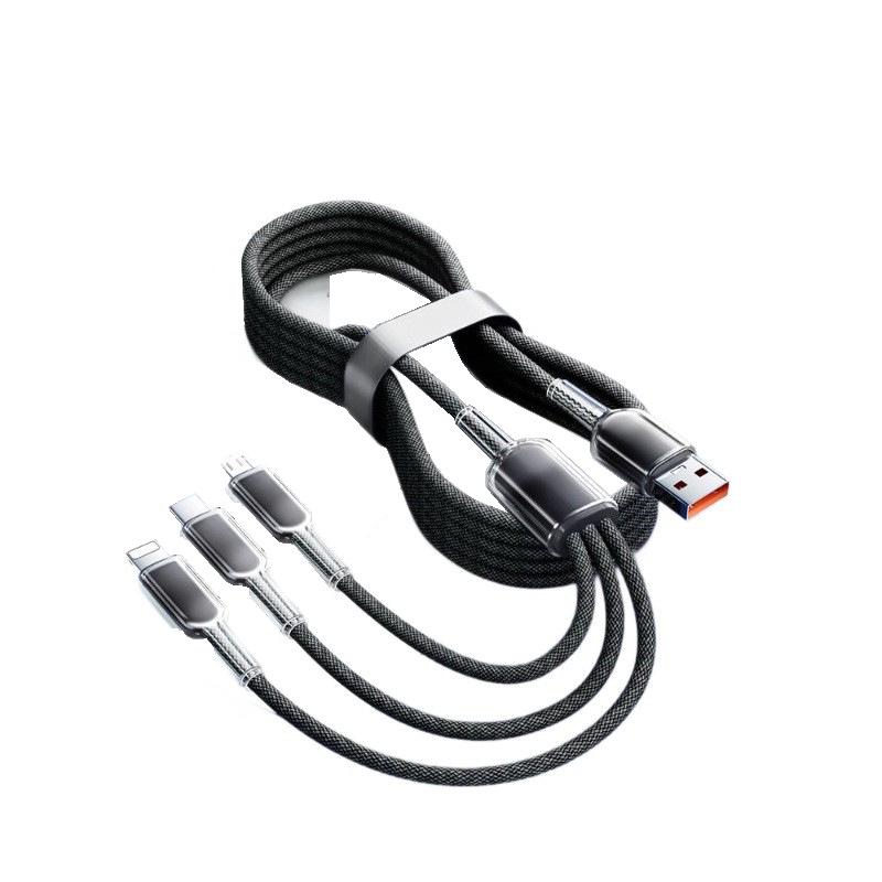 Ice Crystal 120W Tri-Head Fast Charging Cable for Apple, Android, Huawei