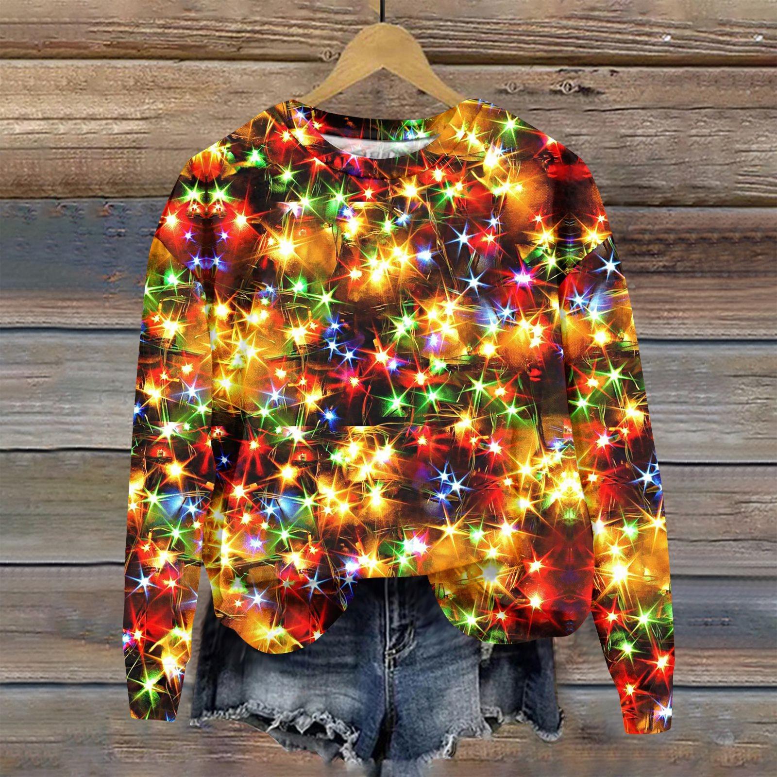 

Женская модная рождественская принтованная толстовка с длинным рукавом и круглым вырезом S шафрановый