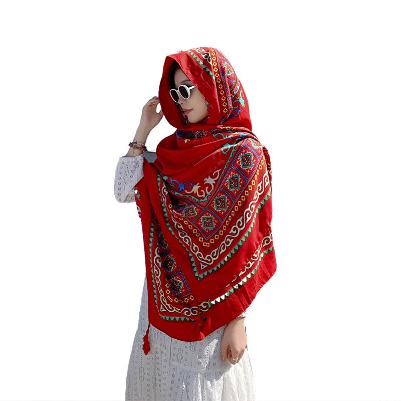 Sunscreen Shawl Women's Summer Thin Travel Big Scarf Desert Silk Scarf Ethnic Style Scarf Seaside Beach Scarf