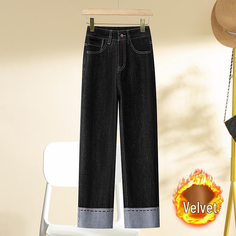 

Зима 2024 Женские светло-голубые джинсы с высокой посадкой, на флисовой подкладке, стройнящие 32 (145-155 lbs)