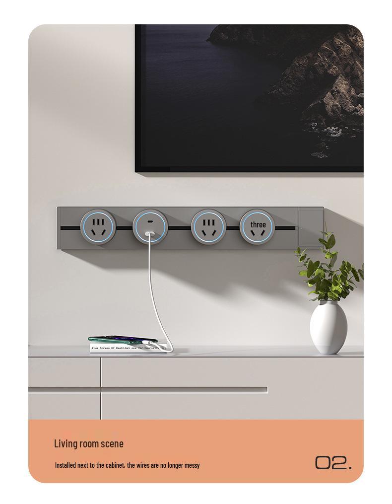 Surface-Mounted Anti-Shock Adjustable Power Strip with Switch Track for Kitchens