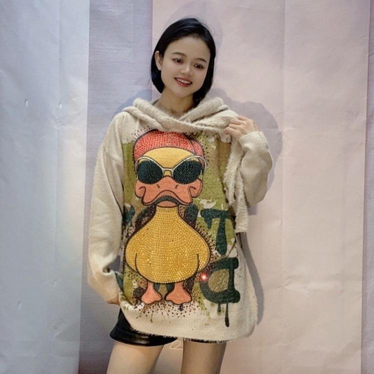 

Трендовый женский худи оверсайз в стиле Американские граффити - Толстый, вязаный, средней длины, свободного кроя One Size