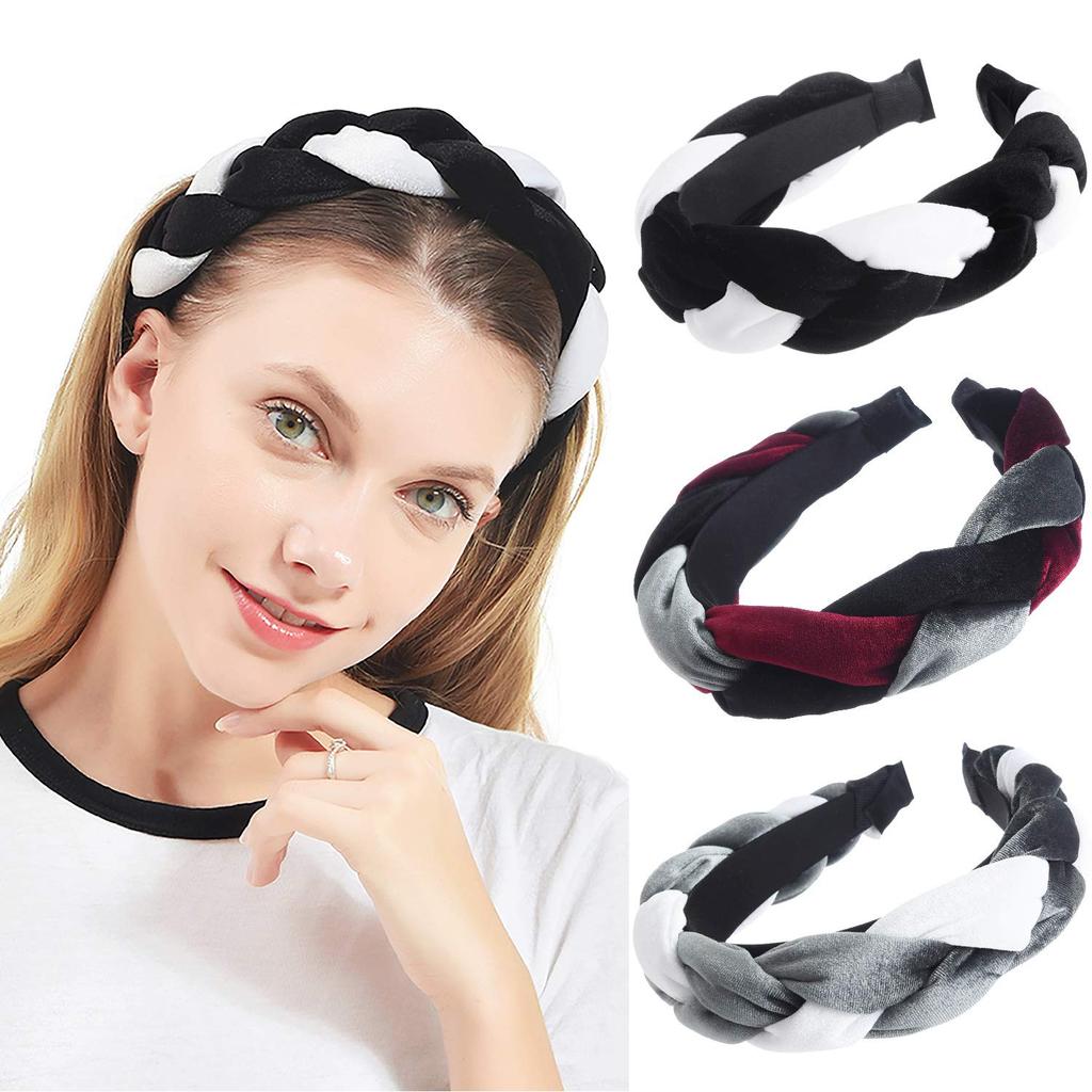 Velvet Braid Headbands Cute Headbands for Woman Spanish Vintage Style Alice Hair Bands Wide Thick Hair Hoop 3pcs Head Band Hair Accessories for Women