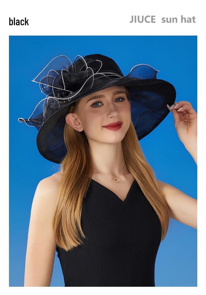 Elegant Women's Organza Sun Hat with Large Flower - European & American Style