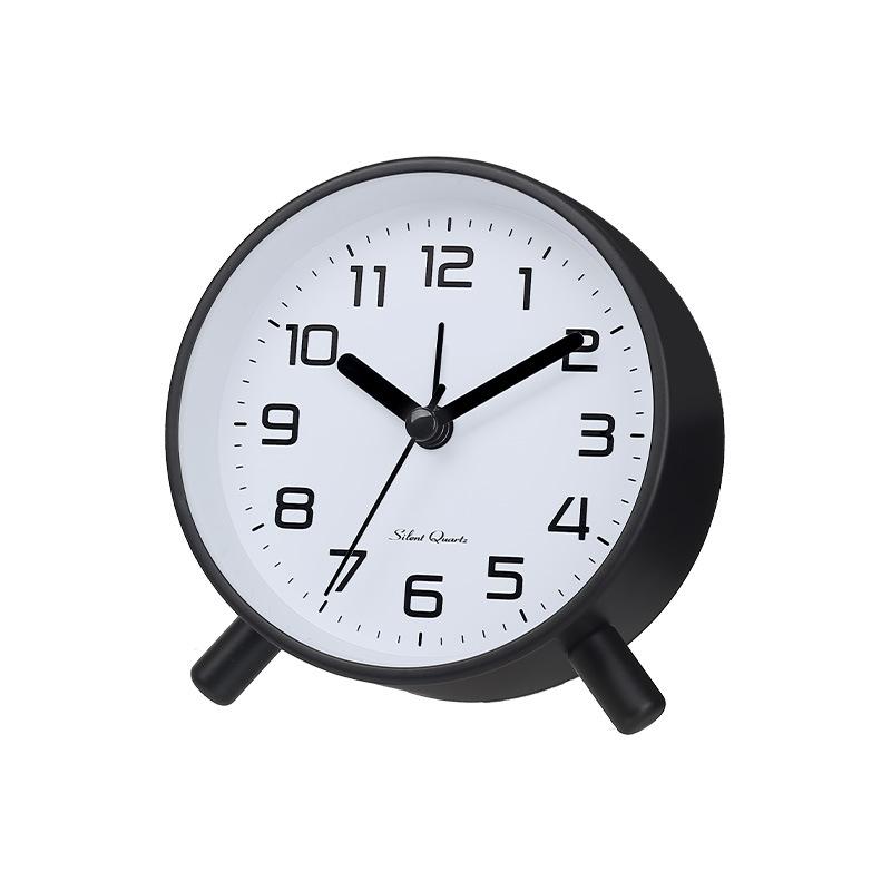 Simple modern alarm clock, creative pastoral large character silent round square bedside clock, student and children's alarm clock, metal table