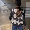 Dámská svetrová vesta 2023 letní korejská diamantová kostkovaná vesta dámská svrchní oblečení s výstřihem do V vesta bez rukávů dámská