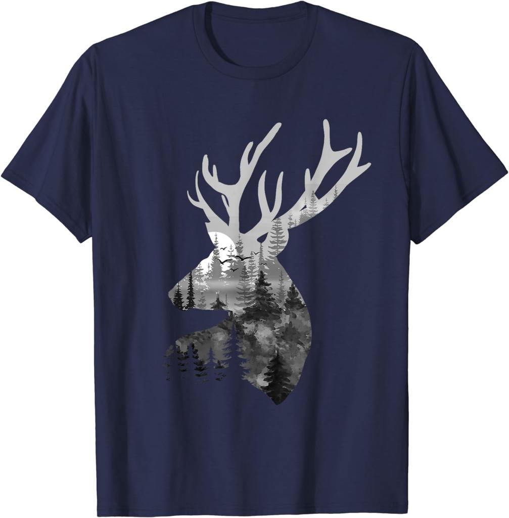 Wild Animal Design Silhouette Buck Deer Artwork Forest Wildlife Animal Lover T-Shirt for Men Women Graphic T Shirts Cotton