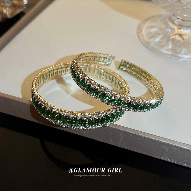 Emerald Square Diamond-set Open Bracelet, Fashion Temperament Bracelet, Ruili Style Exaggerated Design Sense, Personalized Jewelry Women