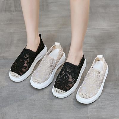 Květina vyšívaná krajka Mokasíny Ženy Platforma Síťované Tenisky Dámská Módní Slip-On Rybářské boty