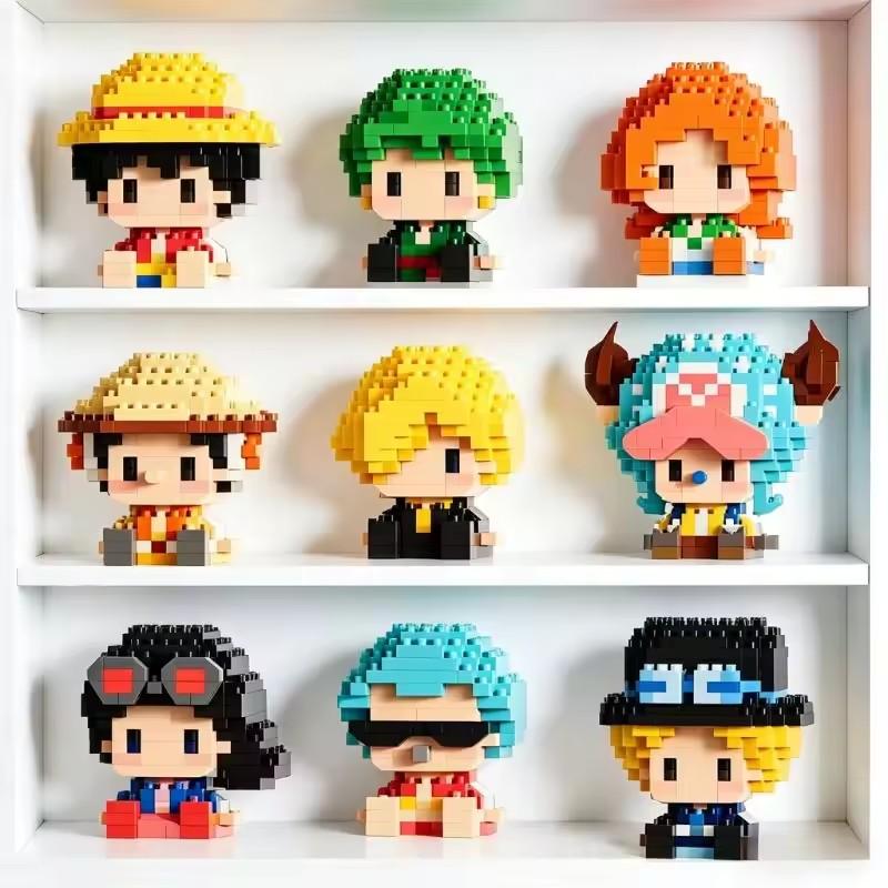 New ONE PIECE Sun God Nika Luffy Micro Building Block Chopper Ace Buggy 3D Anime Model Assembly Mini Bricks Figure Toys For Gift