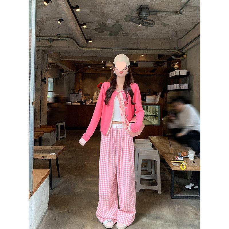 

Женский розовый вязаный кардиган в корейском стиле Zeng Xiaoxian — Осенне-зимний укороченный жакет из двух частей Small (80-100 lbs)