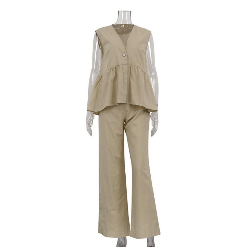 Western Style New V-neck Sleeveless Top Vest Trousers Set V-Neck Vest Long Pants Set