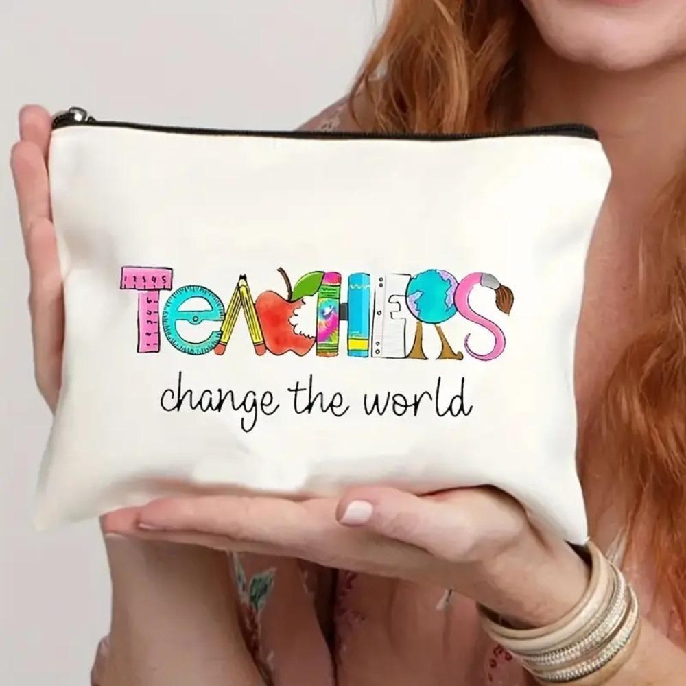 Linen Teacher‘s Day Gifts with Zipper Lightweight Stationery Storage Bag Portable Multi-functional Makeup Bag Teacher Pencil