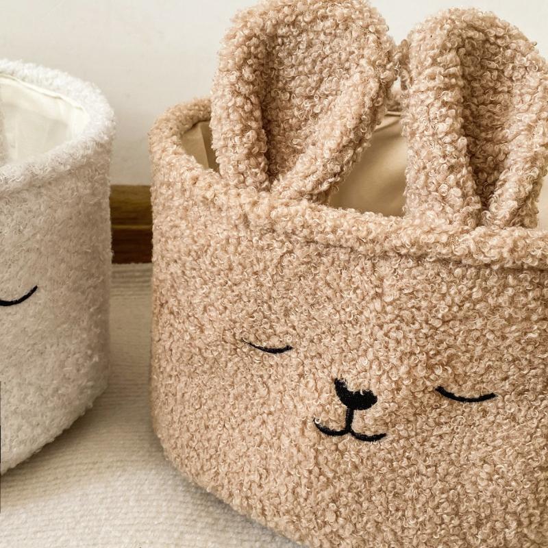Soft Plush Sundries Storage Baskets Multi-Purpose Rabbit Ears Organizer Bag Cute Embroidery Toys Storage