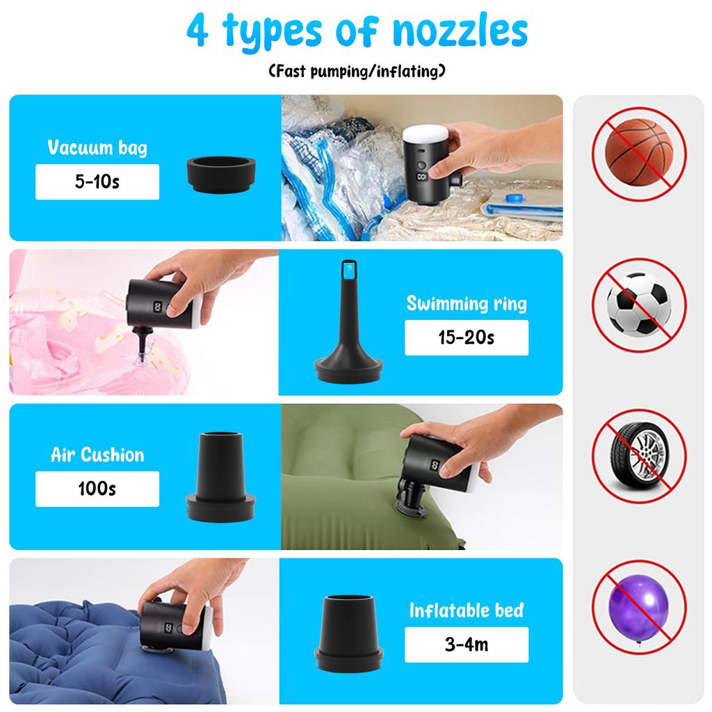 Mini Air Pump Wireless Electric Inflator Pump with Digital Power Display Portable Outdoor Camping Speed nflate Beds Air Mattres