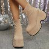 Fashion 2025 Fashion Soft Faux Suede Wedges Boots Women Solid Color Platform Ankle Boots Woman Casual Slip On Chunk Heel Booties Mujer