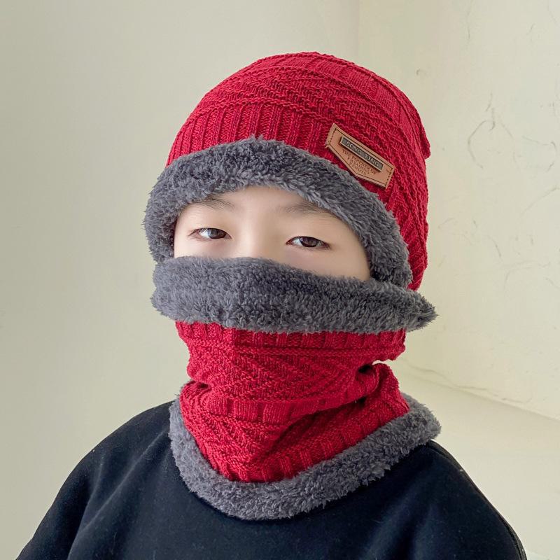 Scaldaorecchie Invernali da Uomo e Cappello in Maglia di Velluto con Protezione per il Collo Ispessita - Set da Due Pezzi