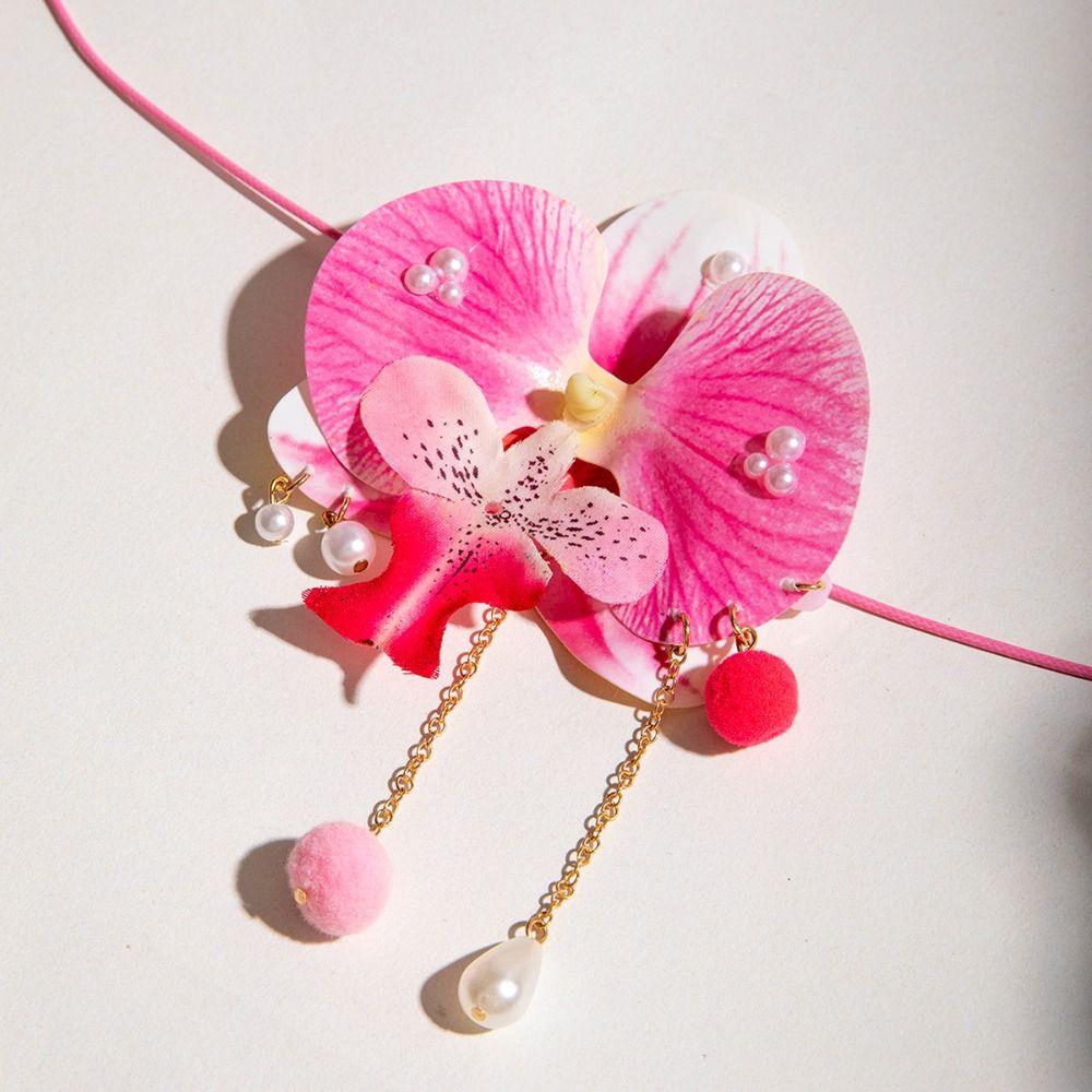 Drawstring Flower Necklace Lace Up Korean Style Choker Fresh Butterfly Orchid Clavicle Chain  Women