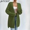BITCED Autumn/Winter Oversized Mid-Length Cardigan Knitwear V-Neck Solid Colour Knit Top