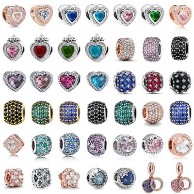 925 Silver Heart Shaped Colorful Zircon Beads Charm DIY Jewelry Making Pendant for Women Bracelets