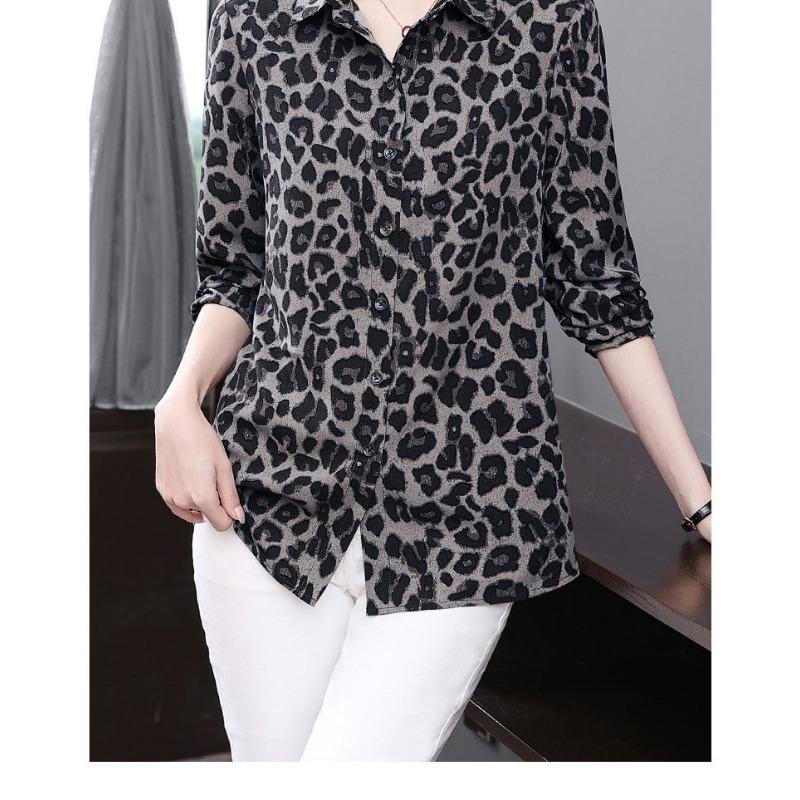 Chiffon Western Style Shirt Women's New Printed Loose Top Shirt Fashion Leopard Print Shirt