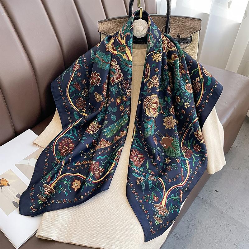 90*90cm Square Scarf Twill Silk Women Head Shawls Tree Designer Hijab Wraps Luxury Print Neck Scarves Bandana Luxury Handband