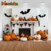 Mocsicka Halloween Photography Background White Fireplace Wall Bat Spider Web Pumpkin Party Decorations Photo Backdrop Wallpaper