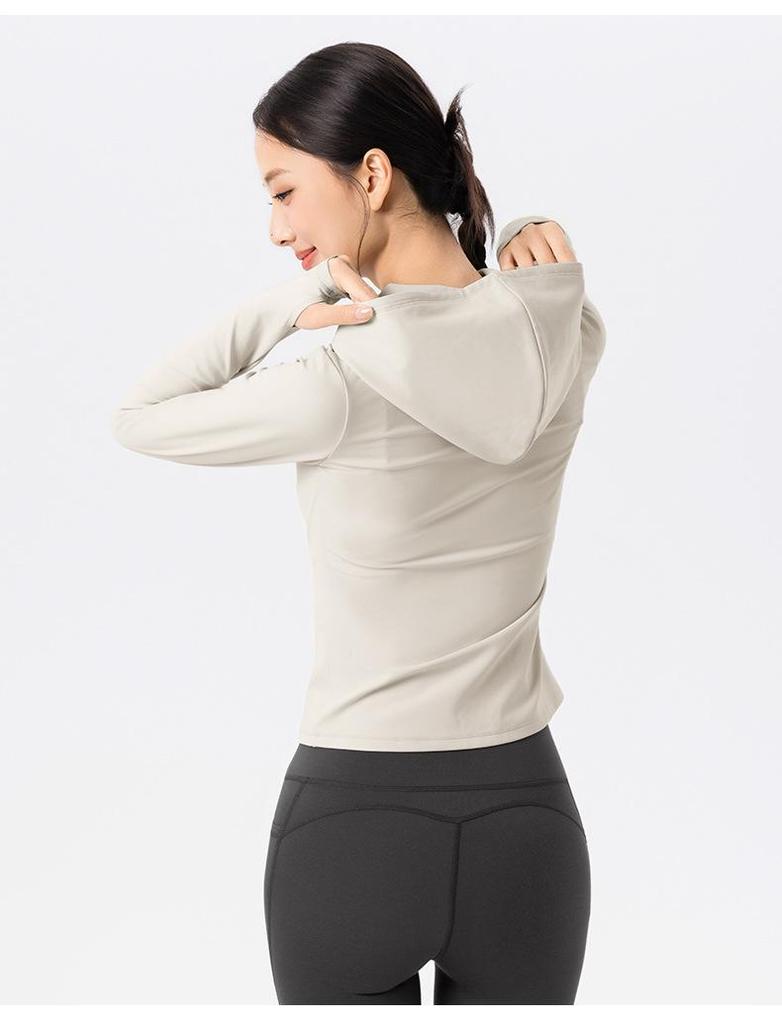 Women's Fleece-Lined Slim-Fit Sports Jacket - Warm Hooded Fitness Top for Outdoor Running & Yoga