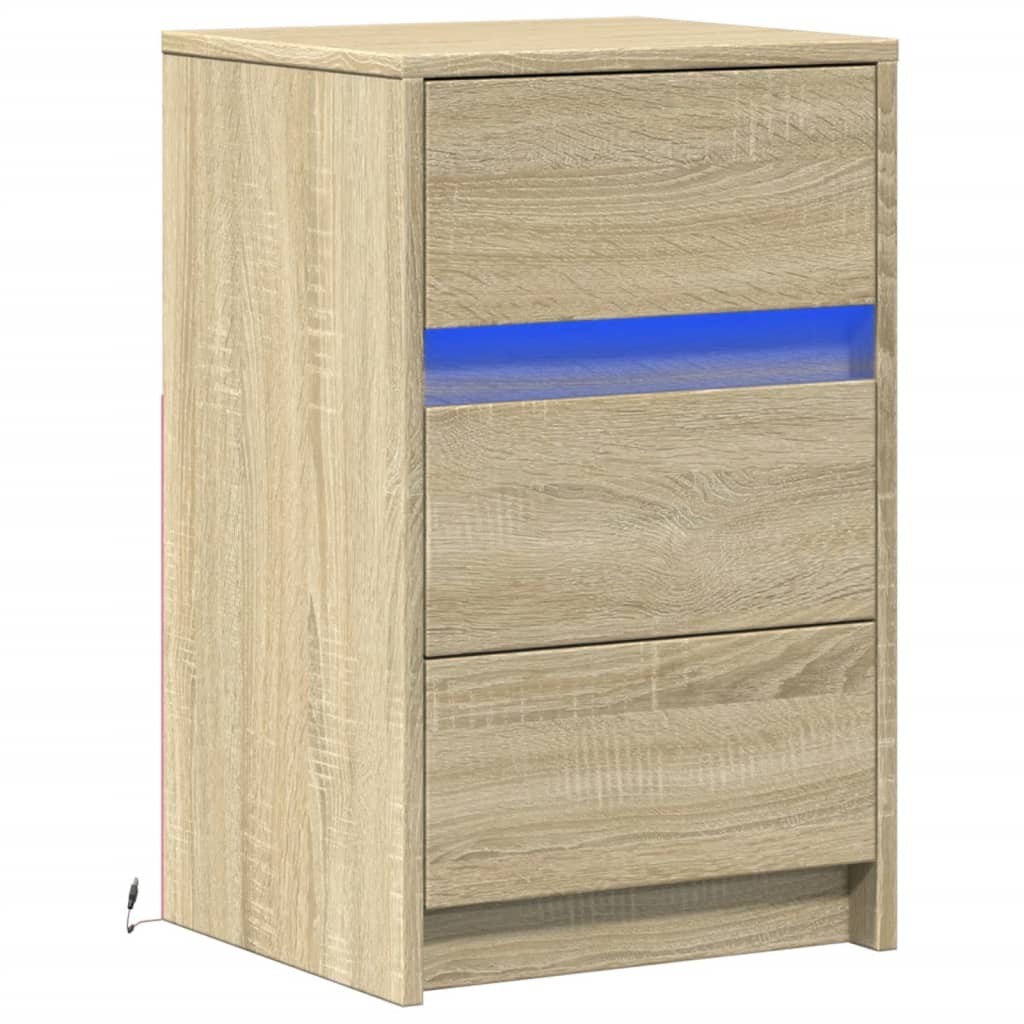 Nightstand With LED, Sonoma Oak Color, Wood-Based Material