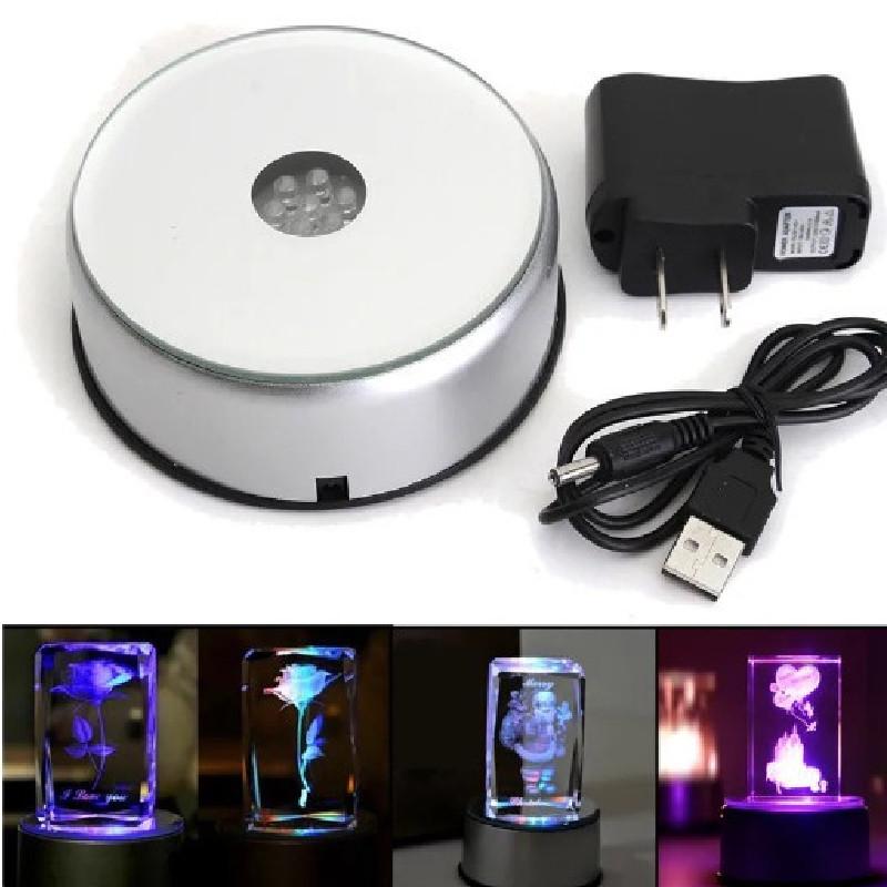 Round Led 7 Colorful Rotating Crystal Light Base Electric Battery Stand Display