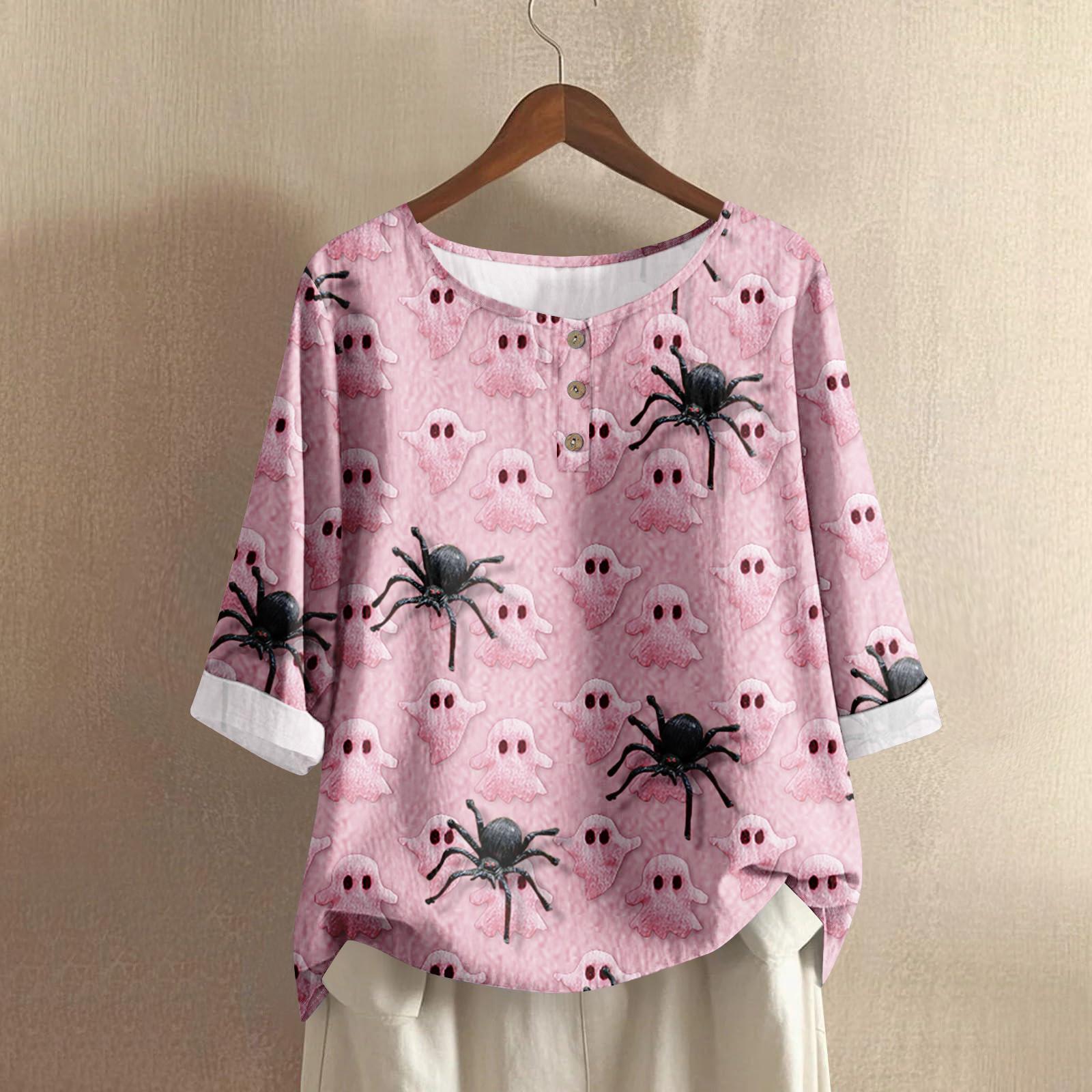 

Женская мода повседневная хэллоуинская принтованная блузка с длинным рукавом и V-образным вырезом S розовый
