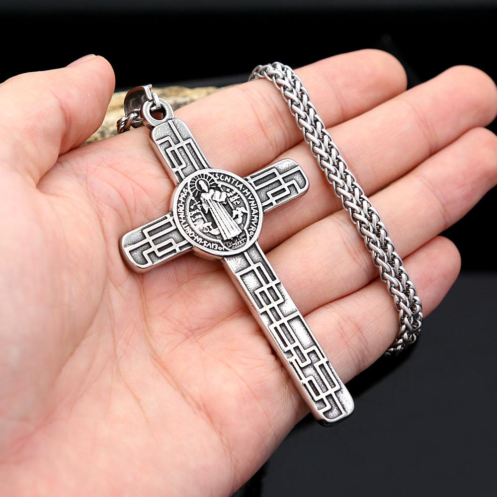 Exorcist Ancient Silver Large Cross Pendant Men's Personality Domineering Double-sided Jewelry Necklace