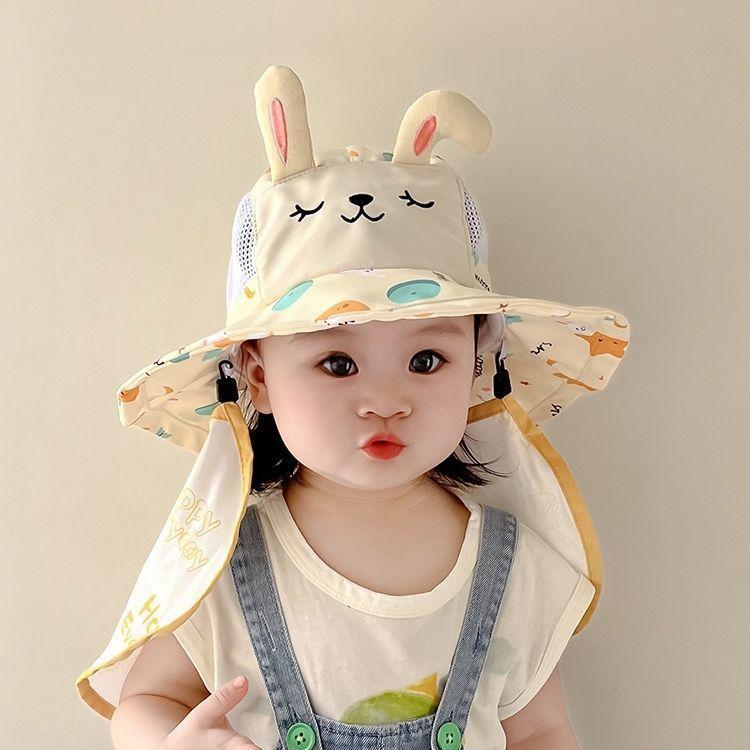Kids Summer Mesh Sun Hat, Breathable Wide Brim Neck Protection Shawl Hat for Boys Girls