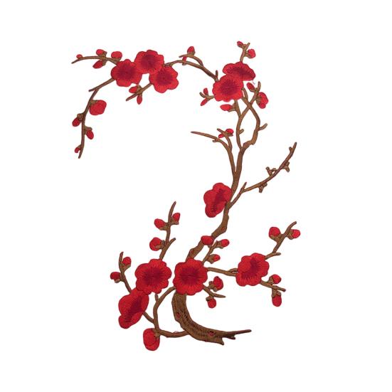 Cherry Blossom Iron Patch Iron-on Blossom Plum Applique Patch Embroidered Floral Patch for Jeans Garment Jackets Backpacks Clothes DIY Crafts