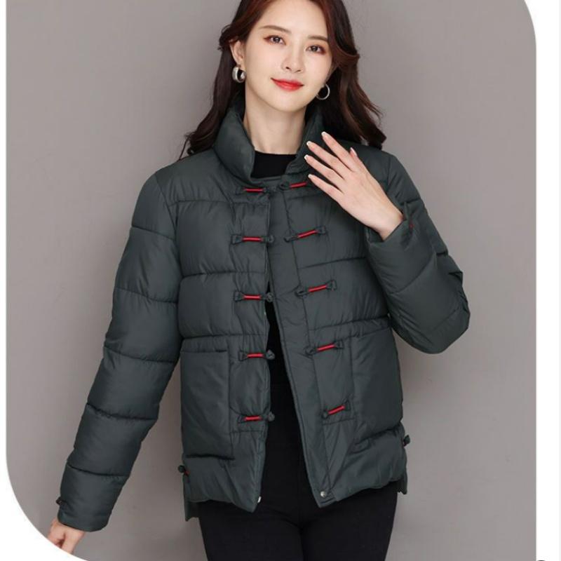 Retro Literary and Artistic Plate Buckle Stand-up Collar Winter Down Padded Jacket Women's Loose Thickened All-match Warm Bread Jacket Padded Jacket