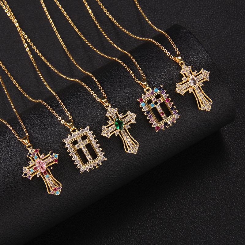 Hip Hop Luxury Zircon Cross Pendant Necklace Stainless Steel Chain Jewelry Gifts for Women Men