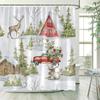 Winter Snowy Forest Shower Curtains Pine Tree Deer Snowflake Xmas Christmas Holiday Rustic Farmhouse Bathroom Decor with Hooks