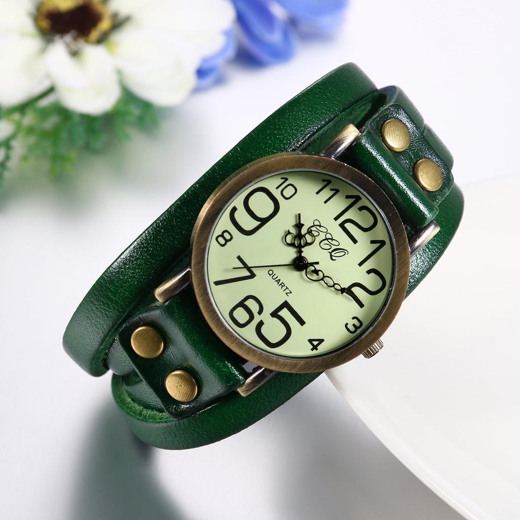 JewelryWe Antique Leather Band Wristwatch with Numeric Analog Quartz for and Perfect for Commuting and Cute and Available In Three Green Colors