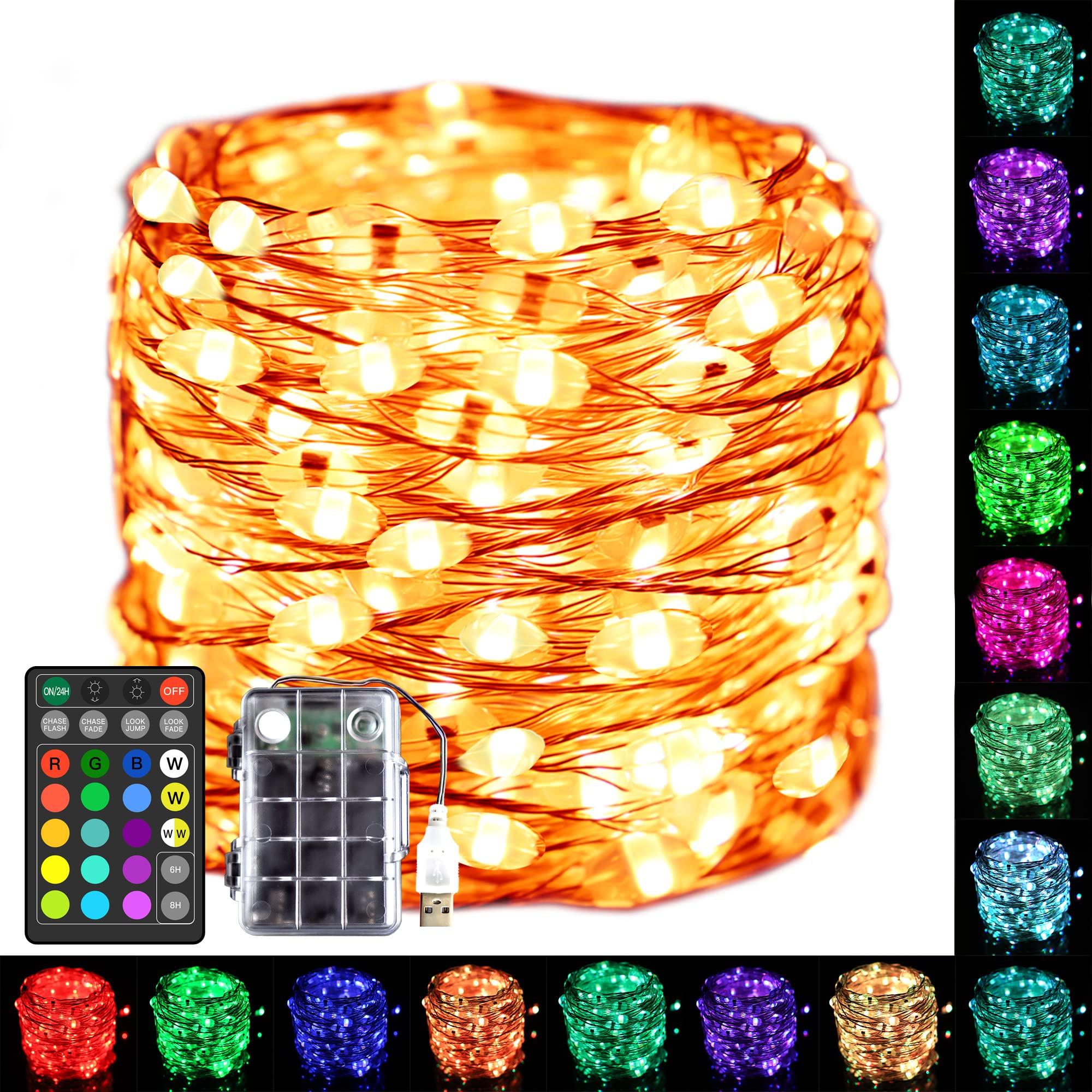 

17-Color Warm White LED Jewelry Light, 5M, 50 Bulbs, High Brightness, 2-in-1 USB and Multi-Function Remote Control, IndoorOutdoor Use