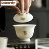 HOYIHM 111ml Imitation Song Dynasty High Foot Gaiwan Hand Drawn Finger Citron Flower  Tea Tureen Tea Maker Cover Bowl Tea Items