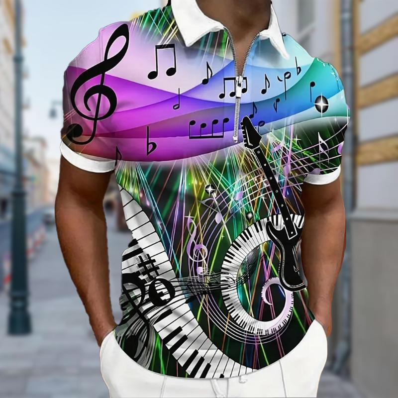 Мужская рубашка поло повседневная на молнии с коротким рукавом модная повседневная — фото 3