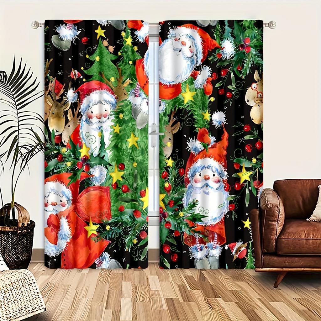 Festive Christmas Printed Drapes Vintage Design Machine Washable Artistic Style  for Livingroom Space Bedchamber Rod Pocket Easy to Hang
