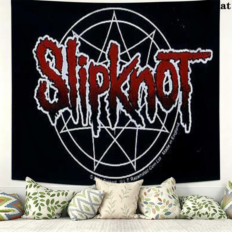 Slipknot Red Nonagram Logo Tapestry, Black Background Heavy Metal Band Wall Hanging for Rock Fan Decor
