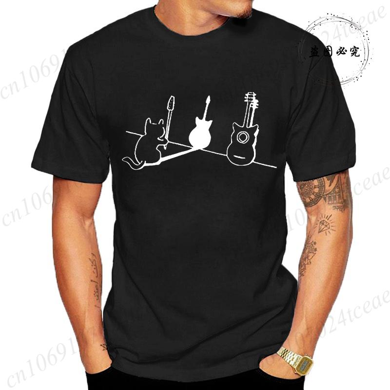 

S5XL T Shirt For Men Cat And Guitar Funny Design Tops Soft Unisex Oneck Tshirts Clothes TShirts Women Tops Fashion TShirts 4XL