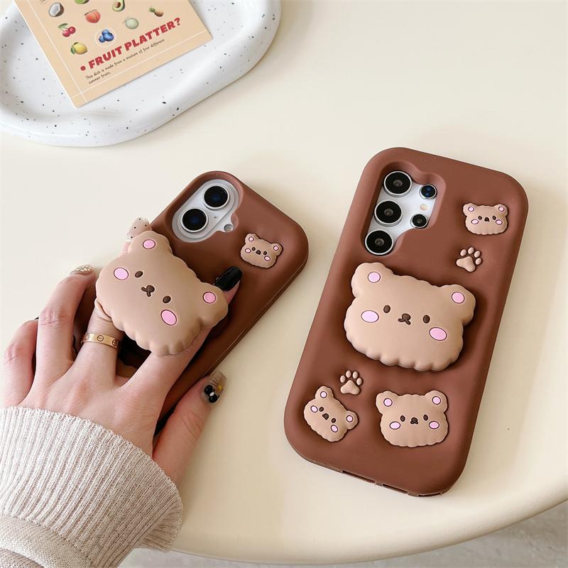 For Samsung Galaxy A16 A26 A36 A56 A15 A25 A35 A55 A14 A24 A54 Case Cute Bear 3D Cartoon Grip Tok Holder Silicone Cover