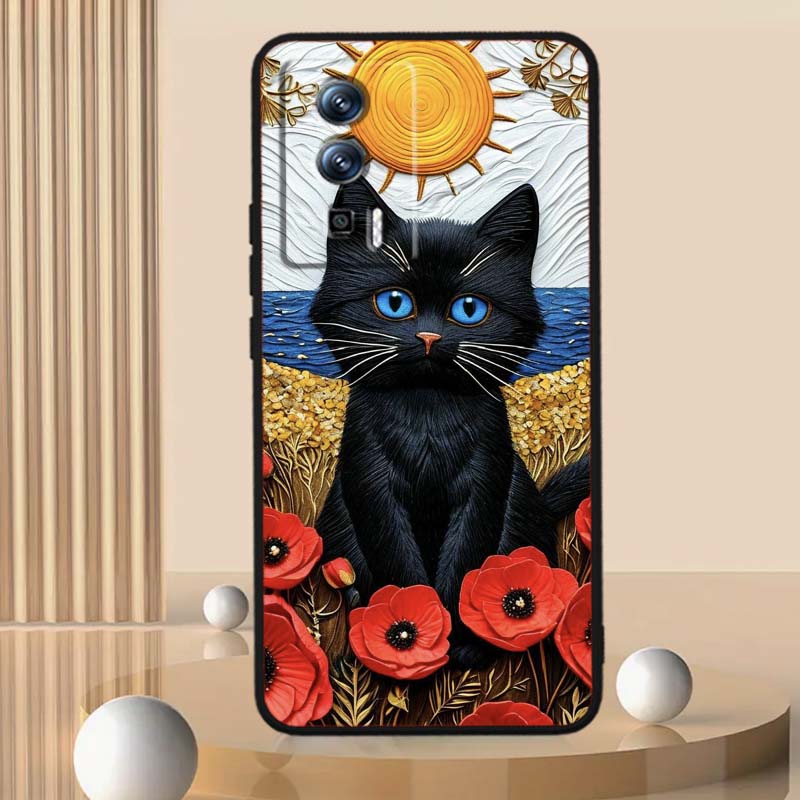 Cartoon Cat Cute For Xiaomi Redmi 12 13C 12C 13 10C 9T A2 9A 9C 7A Note 10S 8T 10 9 8 Pro 4G 5G Black Phone Case