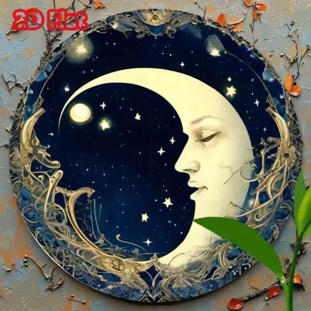 Art Mural Rond en Métal Lune Céleste Décoration de Maison Panneau Accrochage Halloween Image