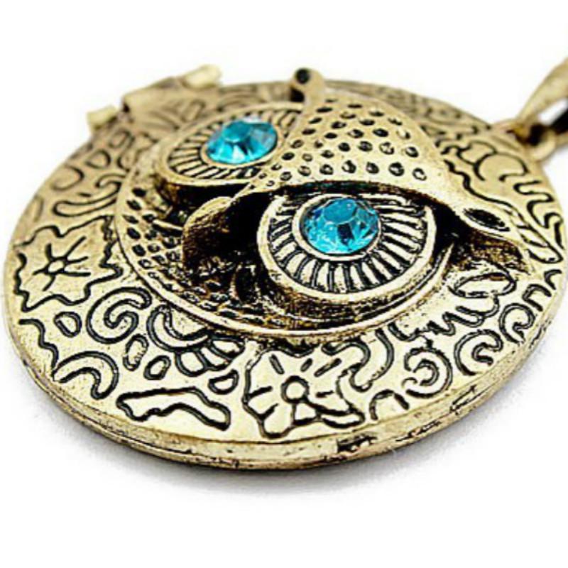 Women Blue Eyes Necklace Vintage Owl Long Necklace Phase Box Sweater Chain Jewelry
