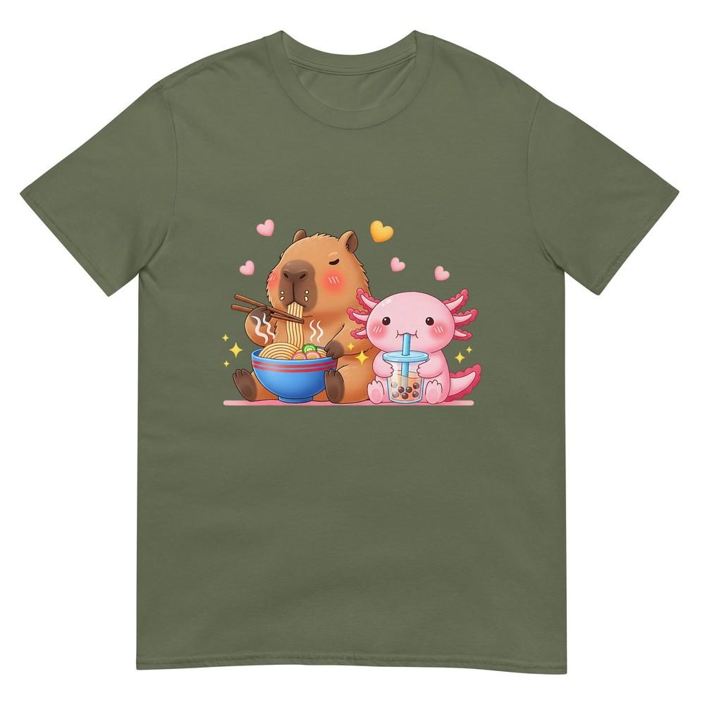 Cute Capybara Raunisex And Axolotl Boba Kawaii Boys Girls Kids Tshirt