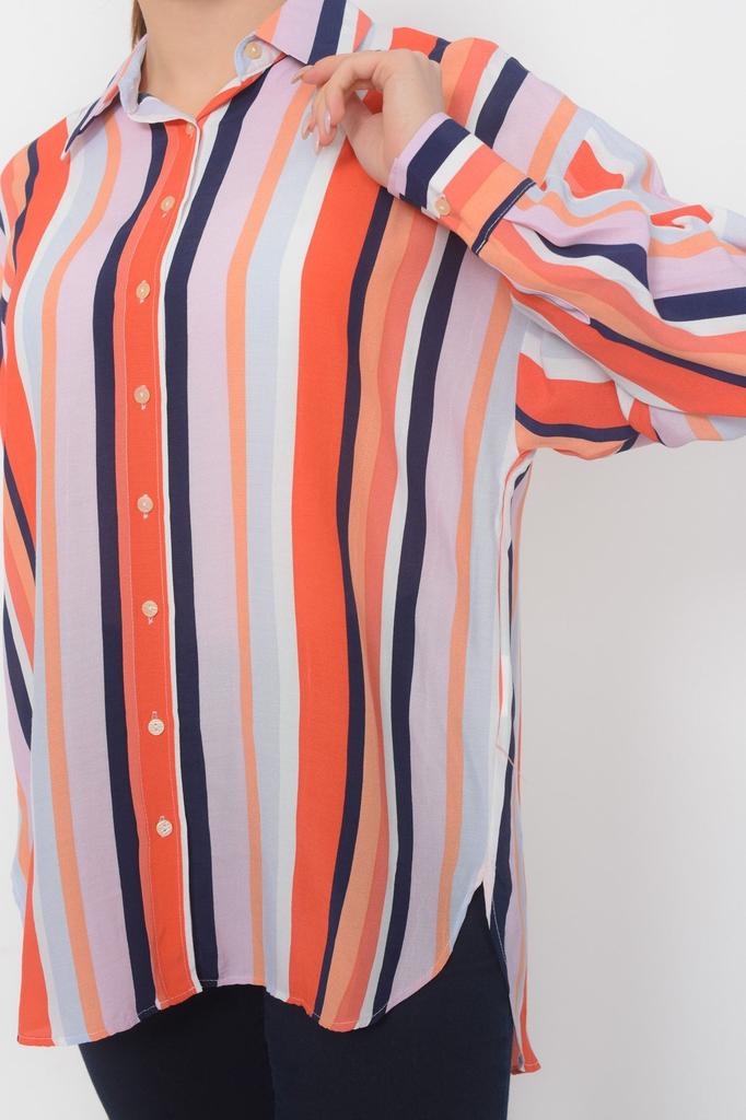 Damen Stil Übergröße Hemd Zweireihig Farbig Gestreift Klassisch Krepp Große Größe Hemd